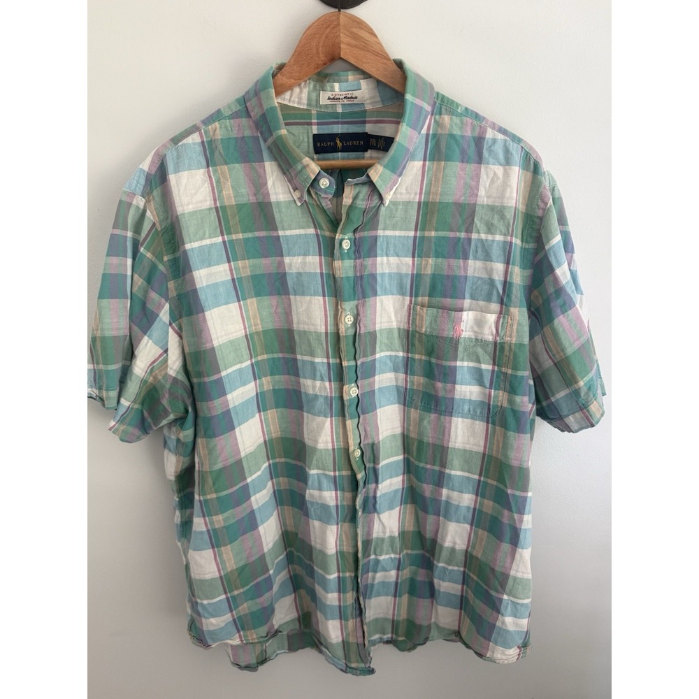 Ralph Lauren Shirt Mens 2XL Plaid Indian Madras Plaid Preppy